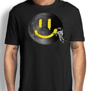 Threadless Black T-Shirt with Astronaut and Moon Graphic